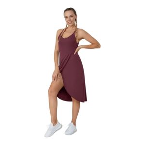 NWT Halara Backless Racerback Split Asymmetric Hem Ruched Midi Dress Size Large